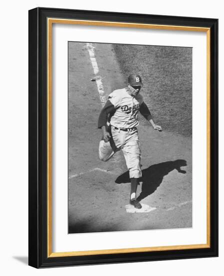 Gil Hodges Wearing Baseball Cap Running to Base During World Series Game-null-Framed Premium Photographic Print