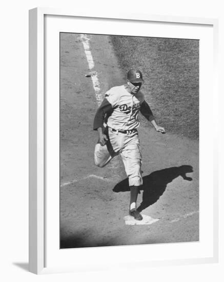 Gil Hodges Wearing Baseball Cap Running to Base During World Series Game-null-Framed Premium Photographic Print