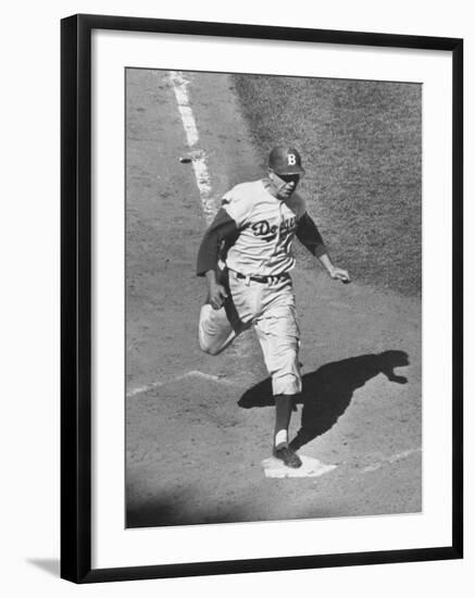 Gil Hodges Wearing Baseball Cap Running to Base During World Series Game-null-Framed Premium Photographic Print