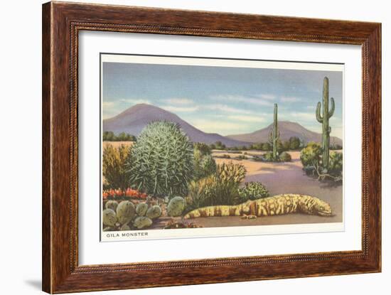 Gila Monster and Cacti-null-Framed Premium Giclee Print