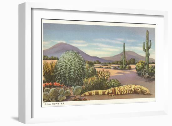 Gila Monster and Cacti-null-Framed Premium Giclee Print