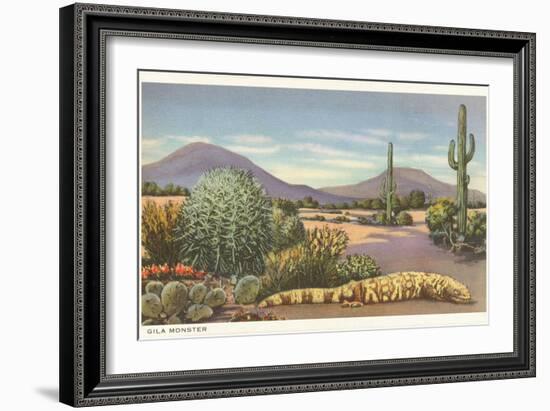 Gila Monster and Cacti-null-Framed Premium Giclee Print