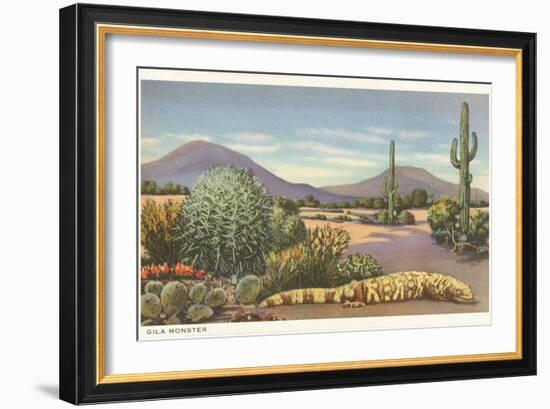 Gila Monster and Cacti-null-Framed Premium Giclee Print