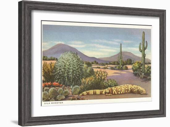 Gila Monster and Cacti-null-Framed Art Print