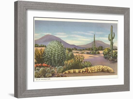 Gila Monster and Cacti-null-Framed Art Print