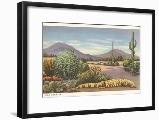 Gila Monster and Cacti-null-Framed Art Print