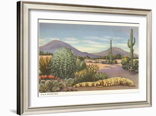 Gila Monster and Cacti-null-Framed Art Print