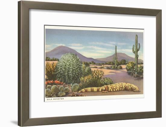 Gila Monster and Cacti-null-Framed Art Print