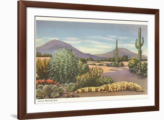 Gila Monster and Cacti-null-Framed Art Print