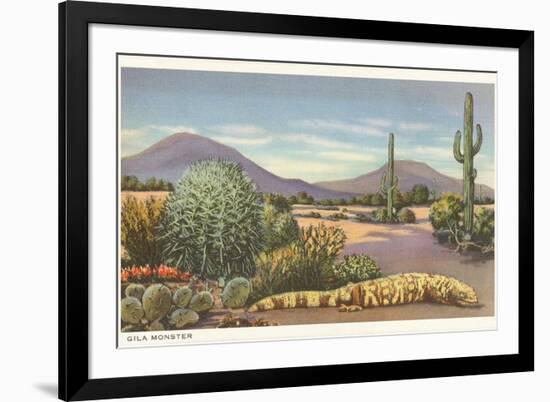 Gila Monster and Cacti-null-Framed Art Print