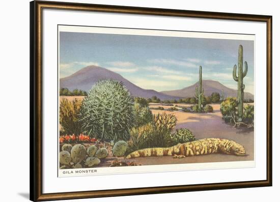 Gila Monster and Cacti-null-Framed Art Print