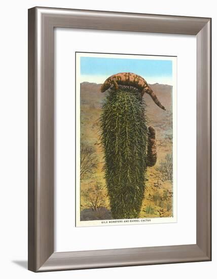 Gila Monsters on Barrel Cactus-null-Framed Art Print