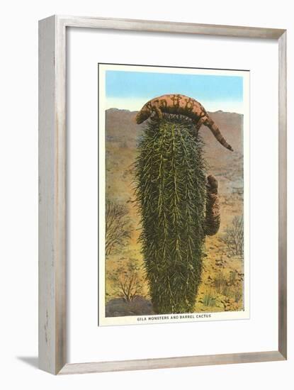 Gila Monsters on Barrel Cactus-null-Framed Art Print