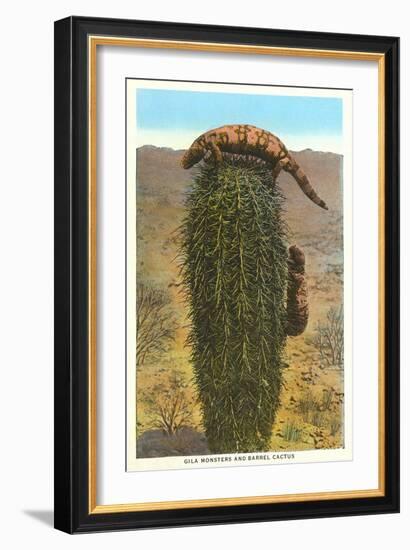 Gila Monsters on Barrel Cactus-null-Framed Art Print