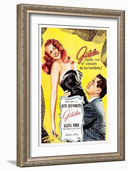 Gilda, Argentine Poster Art, Rita Hayworth, Glenn Ford, 1946-null-Framed Premium Giclee Print