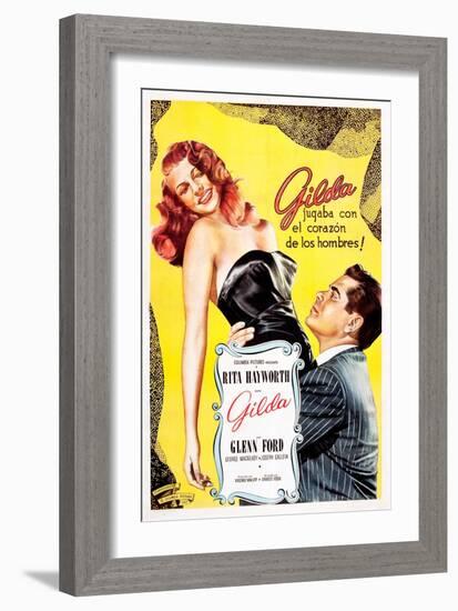 Gilda, Argentine Poster Art, Rita Hayworth, Glenn Ford, 1946-null-Framed Premium Giclee Print