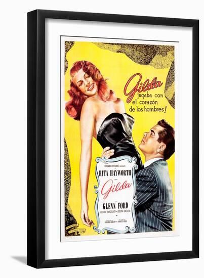 Gilda, Argentine Poster Art, Rita Hayworth, Glenn Ford, 1946-null-Framed Premium Giclee Print