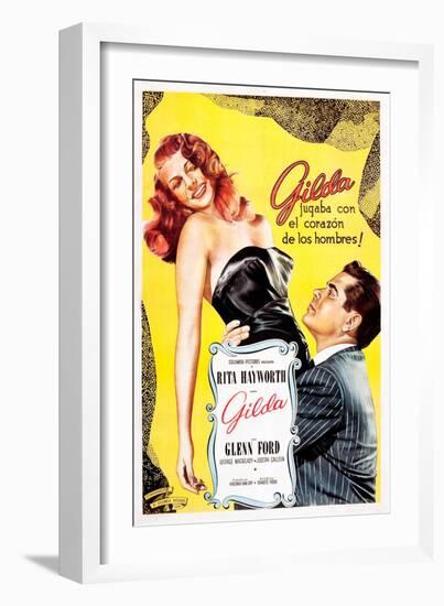 Gilda, Argentine Poster Art, Rita Hayworth, Glenn Ford, 1946-null-Framed Premium Giclee Print