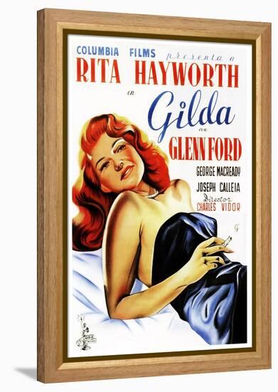 Gilda, Rita Hayworth, Spanish Poster Art, 1946-null-Framed Stretched Canvas