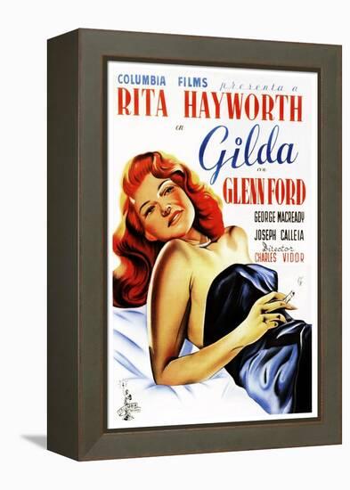 Gilda, Rita Hayworth, Spanish Poster Art, 1946-null-Framed Stretched Canvas