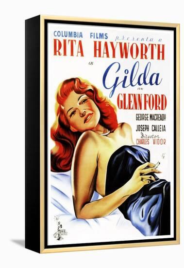 Gilda, Rita Hayworth, Spanish Poster Art, 1946-null-Framed Stretched Canvas