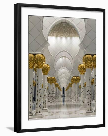 Gilded Columns Lead to the Main Prayer Hall of Sheikh Zayed Bin Sultan Al Nahyan Mosque, Abu Dhabi-null-Framed Photographic Print