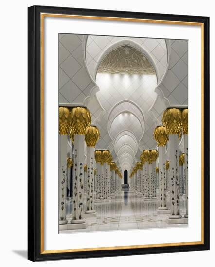 Gilded Columns Lead to the Main Prayer Hall of Sheikh Zayed Bin Sultan Al Nahyan Mosque, Abu Dhabi-null-Framed Photographic Print