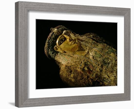 Gilded Mummy with Greek Spiral Curls and Traditional Egyptian Motifs, Bahariya Oasis, Egypt-Kenneth Garrett-Framed Photographic Print