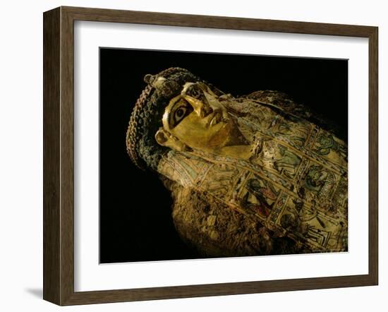 Gilded Mummy with Greek Spiral Curls and Traditional Egyptian Motifs, Bahariya Oasis, Egypt-Kenneth Garrett-Framed Photographic Print