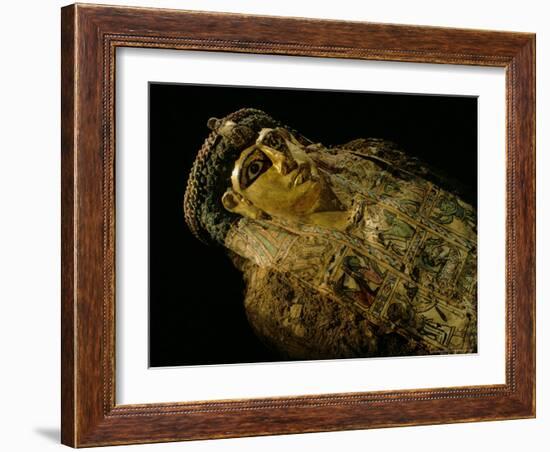 Gilded Mummy with Greek Spiral Curls and Traditional Egyptian Motifs, Bahariya Oasis, Egypt-Kenneth Garrett-Framed Photographic Print