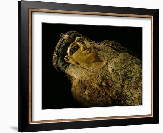 Gilded Mummy with Greek Spiral Curls and Traditional Egyptian Motifs, Bahariya Oasis, Egypt-Kenneth Garrett-Framed Photographic Print