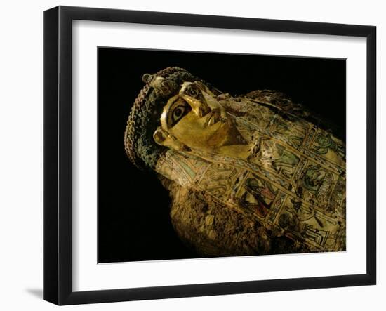 Gilded Mummy with Greek Spiral Curls and Traditional Egyptian Motifs, Bahariya Oasis, Egypt-Kenneth Garrett-Framed Photographic Print