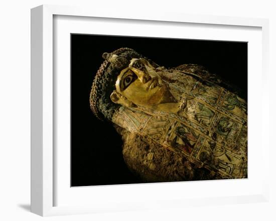 Gilded Mummy with Greek Spiral Curls and Traditional Egyptian Motifs, Bahariya Oasis, Egypt-Kenneth Garrett-Framed Photographic Print