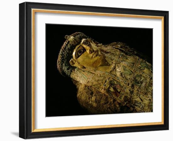 Gilded Mummy with Greek Spiral Curls and Traditional Egyptian Motifs, Bahariya Oasis, Egypt-Kenneth Garrett-Framed Photographic Print