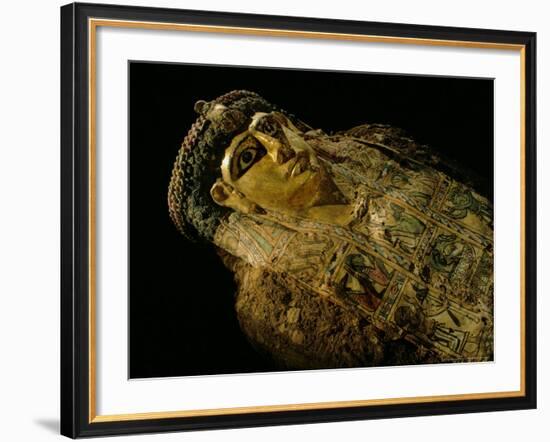 Gilded Mummy with Greek Spiral Curls and Traditional Egyptian Motifs, Bahariya Oasis, Egypt-Kenneth Garrett-Framed Photographic Print