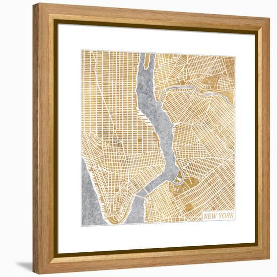 Gilded New York Map-Laura Marshall-Framed Stretched Canvas