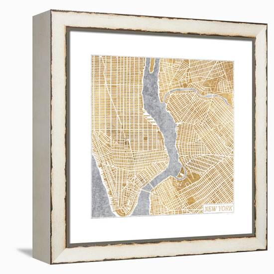 Gilded New York Map-Laura Marshall-Framed Stretched Canvas