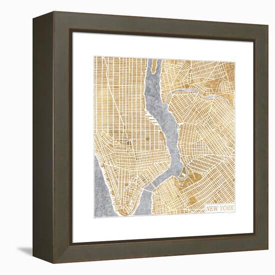 Gilded New York Map-Laura Marshall-Framed Stretched Canvas