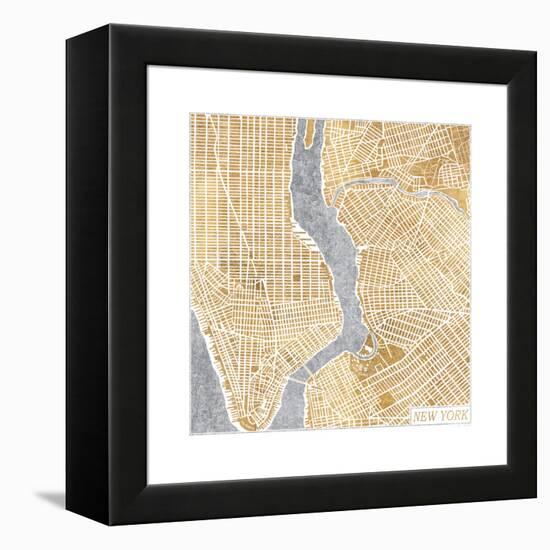 Gilded New York Map-Laura Marshall-Framed Stretched Canvas