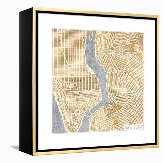 Gilded New York Map-Laura Marshall-Framed Stretched Canvas