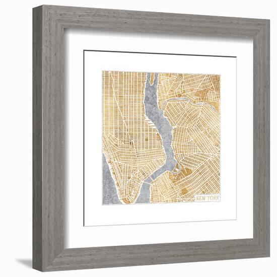Gilded New York Map-Laura Marshall-Framed Art Print