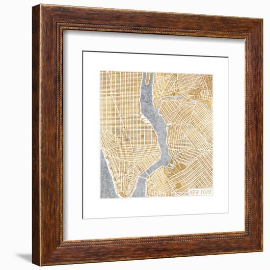 Gilded New York Map-Laura Marshall-Framed Art Print