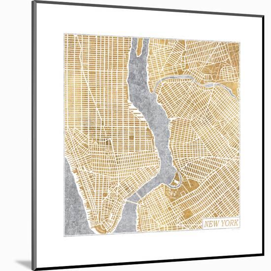 Gilded New York Map-Laura Marshall-Mounted Art Print