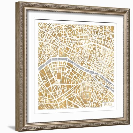 Gilded Paris Map-Laura Marshall-Framed Art Print