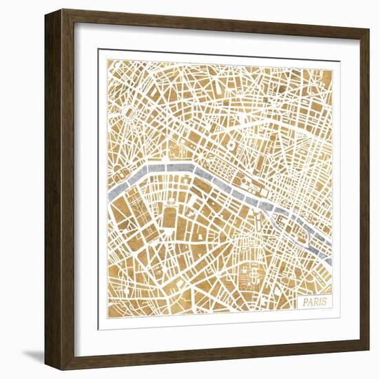 Gilded Paris Map-Laura Marshall-Framed Art Print