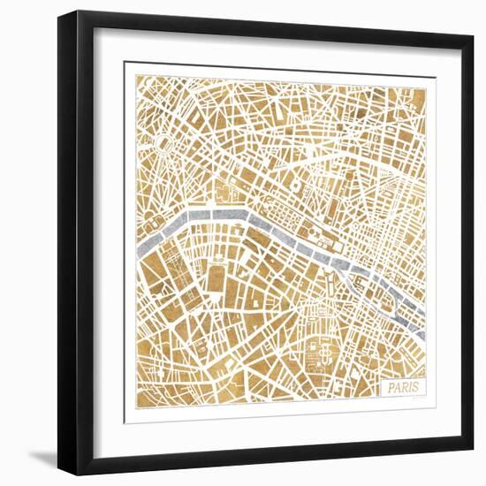 Gilded Paris Map-Laura Marshall-Framed Art Print