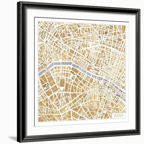 Gilded Paris Map-Laura Marshall-Framed Art Print