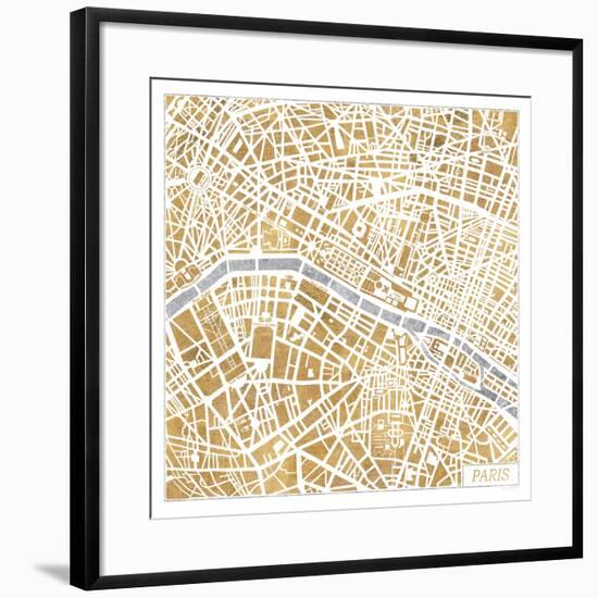 Gilded Paris Map-Laura Marshall-Framed Art Print