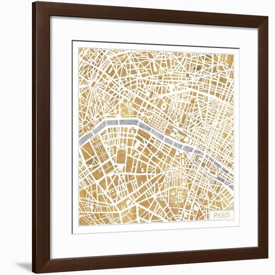 Gilded Paris Map-Laura Marshall-Framed Art Print