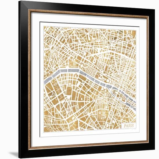 Gilded Paris Map-Laura Marshall-Framed Art Print